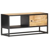 Cumpara ieftin Comoda TV cu usa sculpata, 90 x 30 x 40 cm, lemn de mango brut