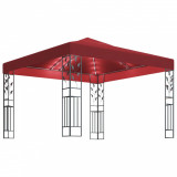 Pavilion cu sir de lumini LED, rosu vin, 3x3 m GartenMobel Dekor, vidaXL