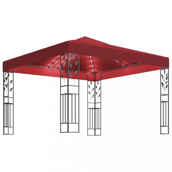 Pavilion cu sir de lumini LED, rosu vin, 3x3 m GartenMobel Dekor