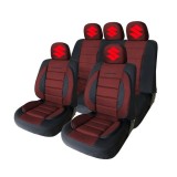 Set Huse Scaune Universale Premium Carguard Personalizate cu Suzuki &ndash; Negru/Visiniu