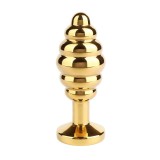 Plug anal MR. STEEL Twister Butt Plug Medium, din oțel inoxidabil, cu striații și bază cu cristal, lungime 7.8 cm (mediu), auriu