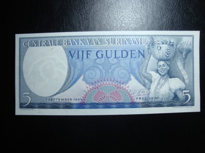 SURINAME 5 GULDEN 1963 UNC foto