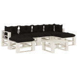 Set mobilier gradina din paleti cu perne negre, 7 piese, lemn GartenMobel Dekor, vidaXL