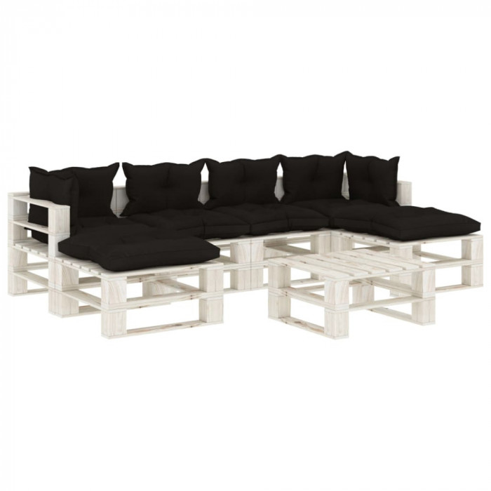 Set mobilier gradina din paleti cu perne negre, 7 piese, lemn GartenMobel Dekor