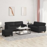 VidaXL Set de canapele, 3 piese, negru, piele ecologică