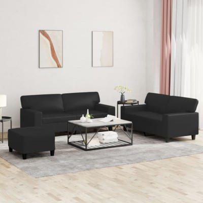 vidaXL Set de canapele, 3 piese, negru, piele ecologică 3201919 foto