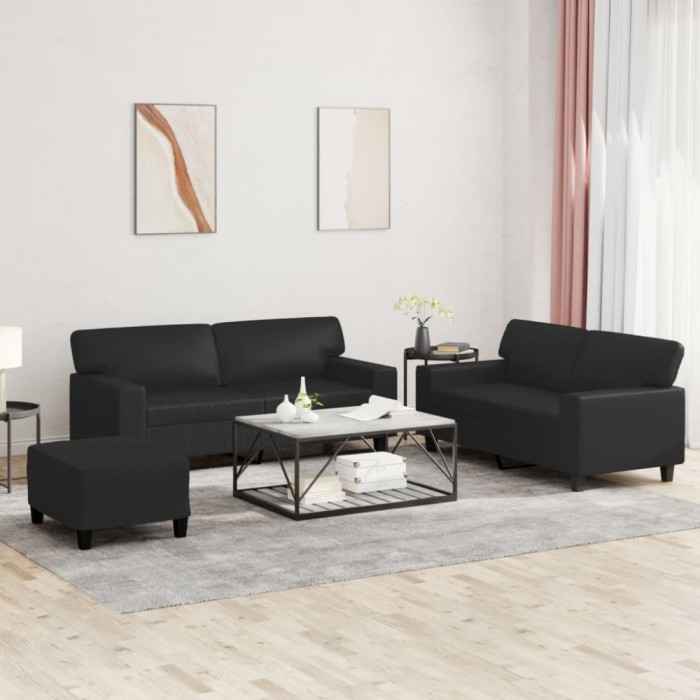 vidaXL Set de canapele, 3 piese, negru, piele ecologică 3201919
