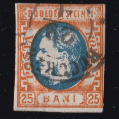 Romania 1869 - LP 28 - 25 BANI Albastru/Ocru - Carol I Cu Favoriti - Stampilat