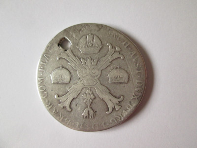 Rară! Olanda Austriacă 1 Kronenthaler 1792-1801 argint FranciscII,monedă găurită foto