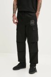 HUGO pantaloni de bumbac x RACING BULLS barbati, culoarea negru, cu fason cargo, 50542801