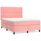 Cumpara ieftin Pat box spring cu saltea, roz, 140x190 cm, catifea
