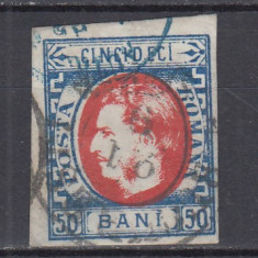 ROMANIA 1869 LP 29 b CAROL I CU FAVORITI VALOAREA 50 BANI STAMPILAT