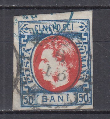 ROMANIA 1869 LP 29 b CAROL I CU FAVORITI VALOAREA 50 BANI STAMPILAT