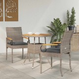 vidaXL Scaune de grădină cu pernă 2 pcs Gri și gri &icirc;nchis 42025881