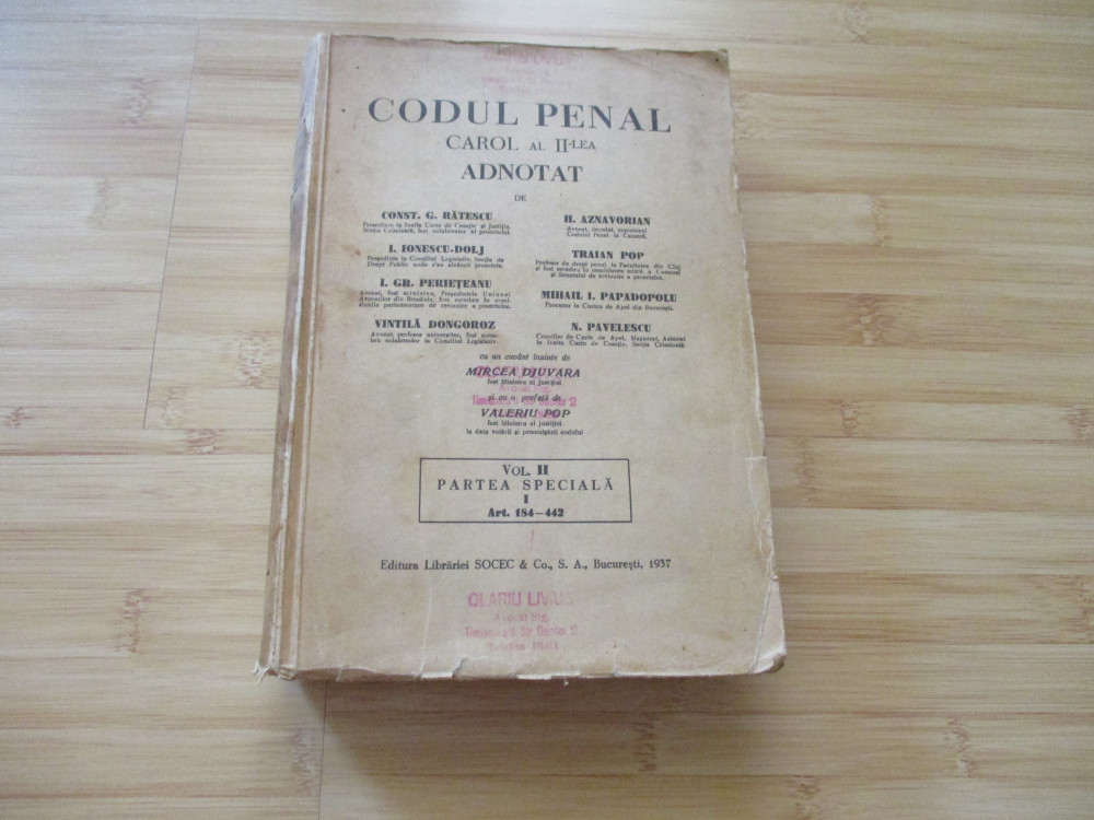 CODUL PENAL CAROL AL II-LEA ADNOTAT VOL 2- PARTEA SPECIALA 1937 INTREBATI  STOC | Okazii.ro