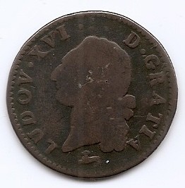 Franta 1 Sol 1786 R - Ludovic XVI, Cupru, 29 mm, KM-578.14