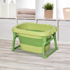 HOMCOM Cadita pentru baita pentru nou-nascuti si copii cu varsta intre 0-6 ani, din plastic antiderapant, verde, 75.3x55.4x43cm