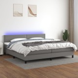 Cumpara ieftin Pat cu arcuri, saltea și LED, gri &icirc;nchis, 200x200 cm, textil