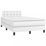 VidaXL Pat box spring cu saltea și LED, alb, 120x190 cm, piele eco