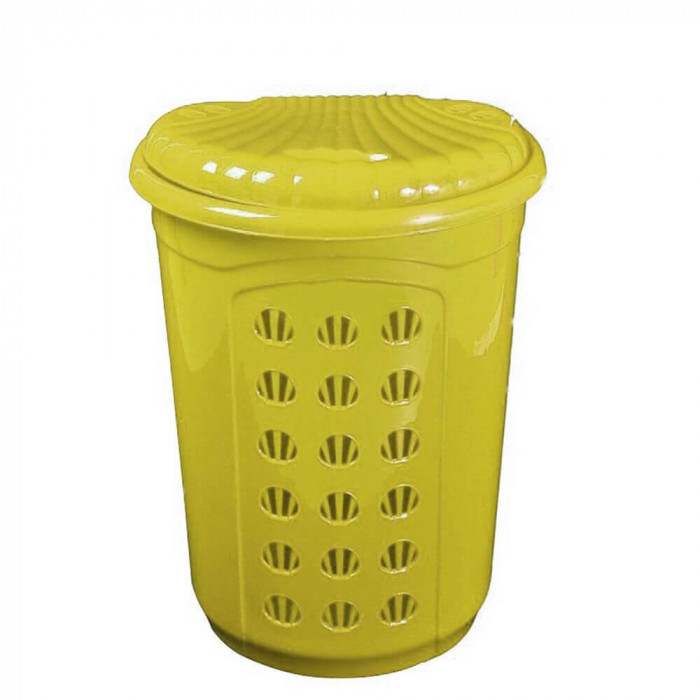 Cos de Rufe STERK Scoica, 46x36x54 cm, cu Capac, Plastic Galben, Cosuri pentru Rufe din Plastic, Cos pentru Rufe cu Capac, Cos Mare pentru Rufe cu Cap