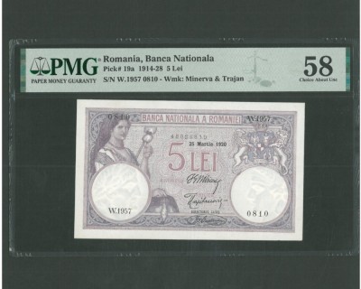 ROM&amp;Acirc;NIA BNR 5LEI -1920 AUNC foto