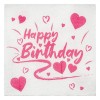 șervețele Petrecere, Model Happy Birthday, Set 40 Bucăți, Roz, Dimensiune 33x33cm, 1 Strat, Oem