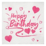 șervețele Petrecere, Model Happy Birthday, Set 40 Bucăți, Roz, Dimensiune 33x33cm, 1 Strat