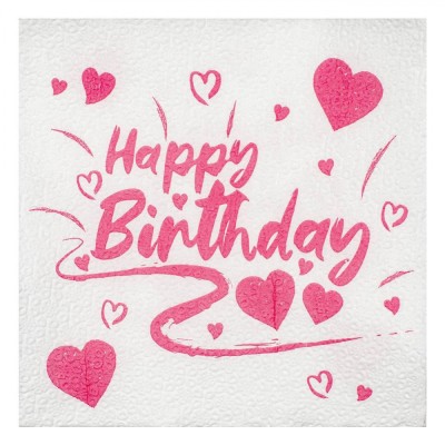 șervețele Petrecere, Model Happy Birthday, Set 40 Bucăți, Roz, Dimensiune 33x33cm, 1 Strat foto