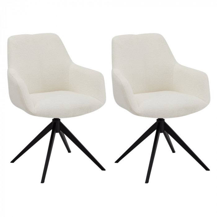 Set of 2 White Dining Chairs with Armrests Helena