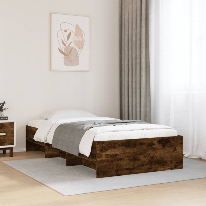 vidaXL Cadru pat fără saltea stejar fumuriu, 90x200 cm, lemn prelucrat 3295678