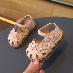 Sandale roz pudra pentru fetite - Floricele (Marime Disponibila: Marimea 20)