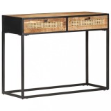 Masă consolă 100x35x75 cm lemn mango nefinisat/trestie naturală
