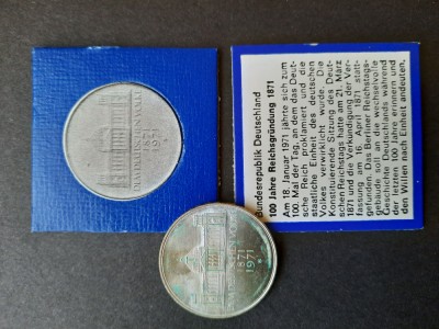 5 DM &amp;quot;100 Jahre Deutsches Reich&amp;quot; 1971, litera G, RFG - G 4659 foto