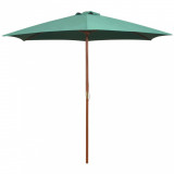 Umbrelă de soare cu st&acirc;lp de lemn 270 x 270 cm, verde, vidaXL
