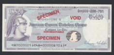 A4837 American Express Travellers Cheque 20 DOLLARS SPECIMEN foto