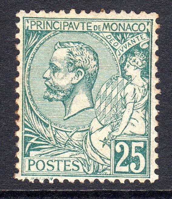 Monaco 1891 Albert I 25C Mi.16 green MLH AM.443