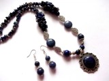 Set Bijuterii Handmade cu Lapis Lazuli, Colier și Cercei, Pietre Semiprețioase