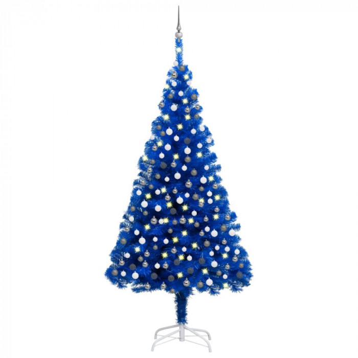 vidaXL Brad Crăciun pre-iluminat cu set globuri, albastru, 240 cm, PVC