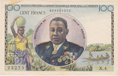 FRENCH EQUATORIAL AFRICA CAMEROUN CAMEROON CAMERUN 100 FRANCS ND(1957) aXF foto