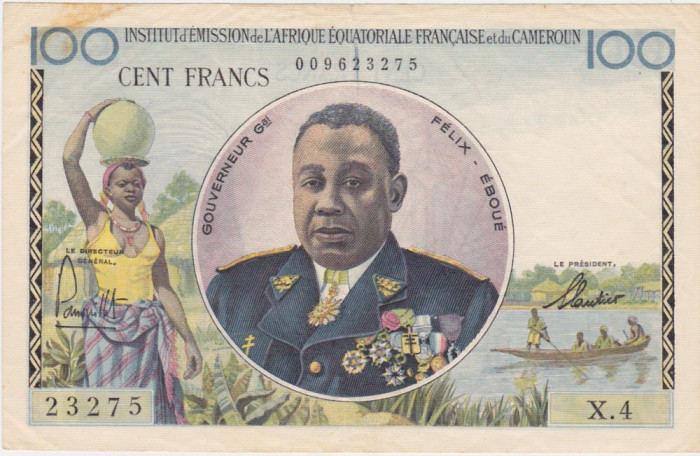 FRENCH EQUATORIAL AFRICA CAMEROUN CAMEROON CAMERUN 100 FRANCS ND(1957) aXF