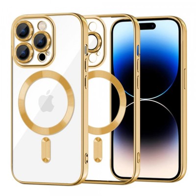 Husa MagSafe pentru Apple iPhone 14 Pro, Techsuit, Luxury Crystal, Aurie foto