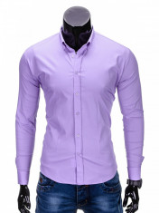 Camasa pentru barbati violet simpla uni slim fit elastica cu guler bumbac K219 foto