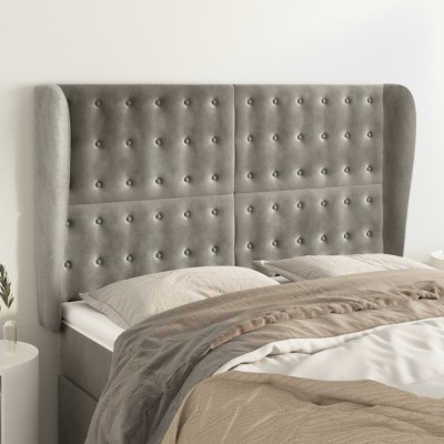 vidaXL Tăblie de pat cu aripioare gri deschis 147x23x118/128cm catifea 3118438 foto