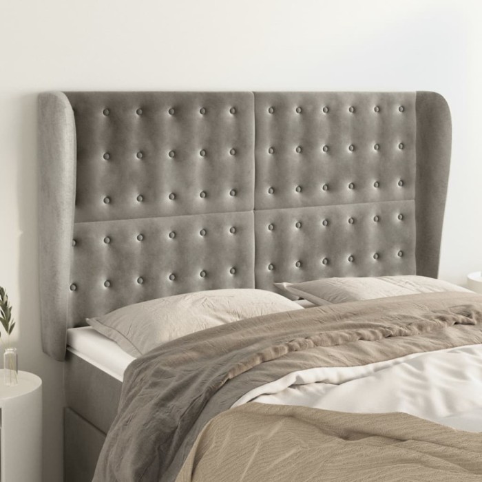 vidaXL Tăblie de pat cu aripioare gri deschis 147x23x118/128cm catifea 3118438