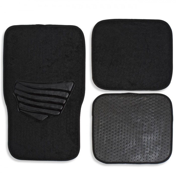 Set Covorașe Auto, 4 Bucăți, Dimensiuni mari 67x40cm, Dimensiuni mici 38.5x38.5cm, Negru