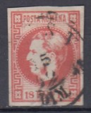 ROMANIA 1868 LP 24 REGELE CAROL I CU FAVORITI 18 BANI ROSU STAMPILAT BUCURESTI