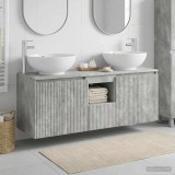 Cumpara ieftin Set dulap baie 3 buc. Gri Beton 129 x 44,5 x 80 cm
