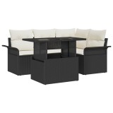 Set de canapea pentru grădină cu 5 piese cu perne Negru Ratan sintetic