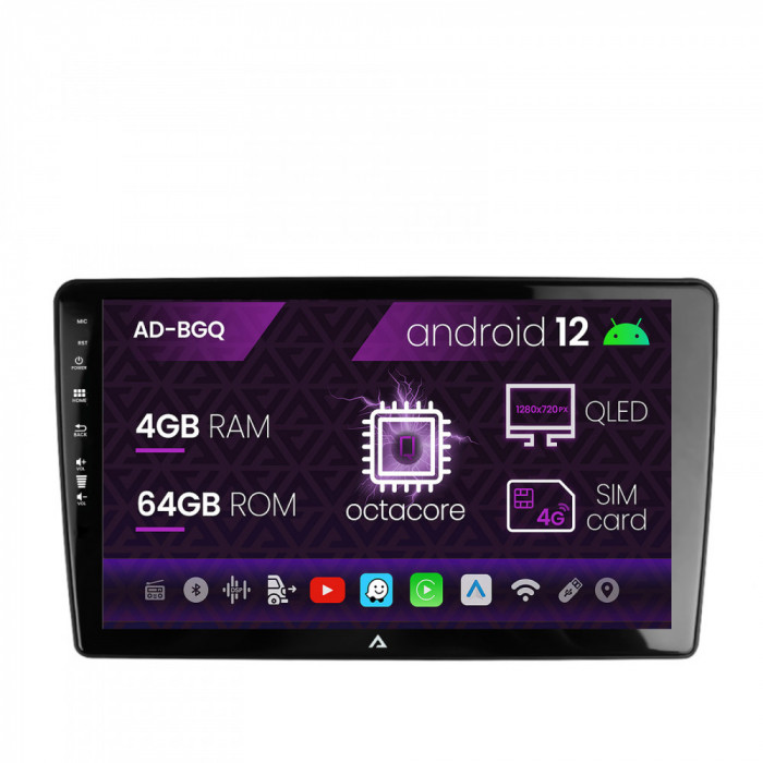 Navigatie Peugeot 307, Android 12, Q-Octacore 4GB RAM + 64GB ROM, 9 Inch - AD-BGQ9004+AD-BGRKIT266S