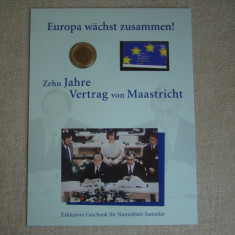 GERMANIA - Plic Filatelic si Moneda 1 Euro "10 Ani Maastricht" 2002 - UNC